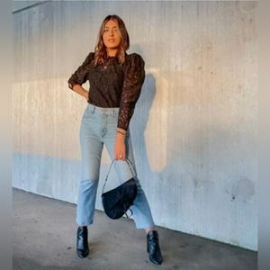 EXPRESS Lace Black Top Sheer Sleeve Sx Sm NWT